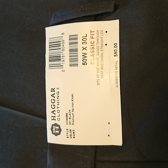 HAGGAR MENS BLACK PANTS CLASSIC FIT PREMIUM NO IRON KHAKI  SIZE W50 L30 NEW/TAGS - Picture 8 of 9